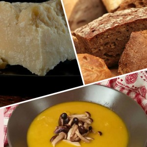 Grana Padano Dop e crostini per fare di una vellutata di zucca un piatto unico