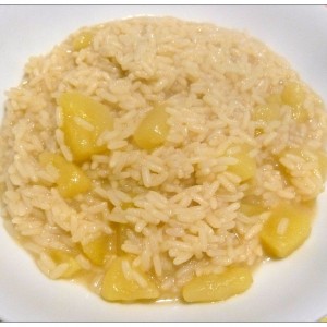 Risotto alle patate e crema di Taleggio Dop, con “irruzione” di Grana Padano Dop